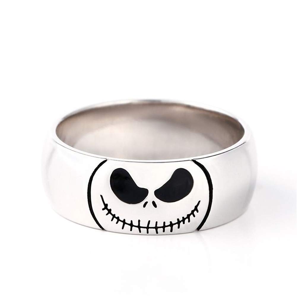 Jeulia Jack Skellington and Sally Couple Rings 925 Sterling Silver Women Men Band Set Halloween Jewelry Anniversary Promise Rings for Him and Her with Jewelry Gift Box (Men, 5)