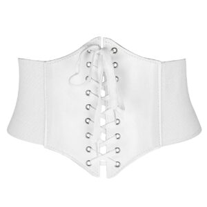 chic diary women's wide stretchy cinch belt tied waspie corset belts waistband (white)