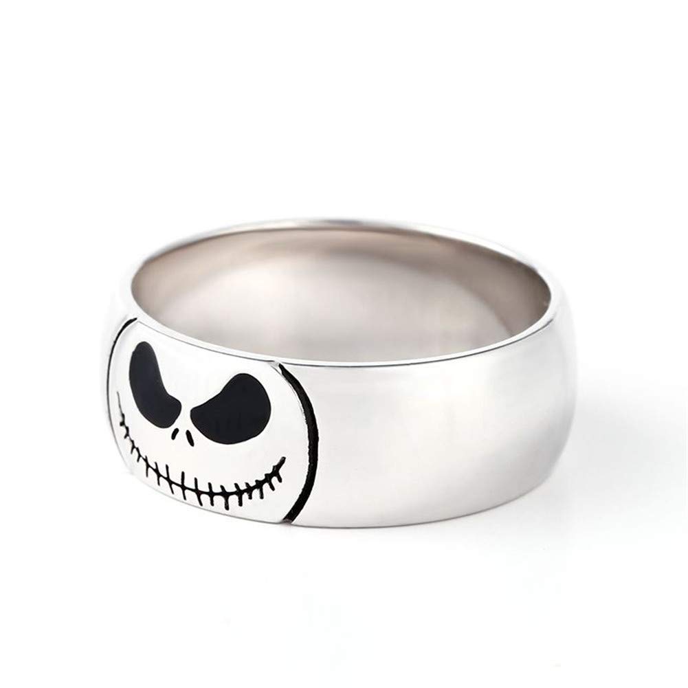 Jeulia Jack Skellington and Sally Couple Rings 925 Sterling Silver Women Men Band Set Halloween Jewelry Anniversary Promise Rings for Him and Her with Jewelry Gift Box (Men, 5)