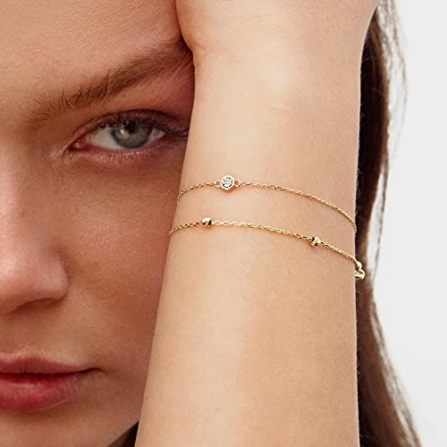 Diamond Solitaire Bracelet for Women | 14k Real Gold Bezel Set Diamond Bracelet | 14k Gold Dainty Bracelets | Women's 14k Gold Jewelry | Gift for Christmas, Adjustable 6" to 7"