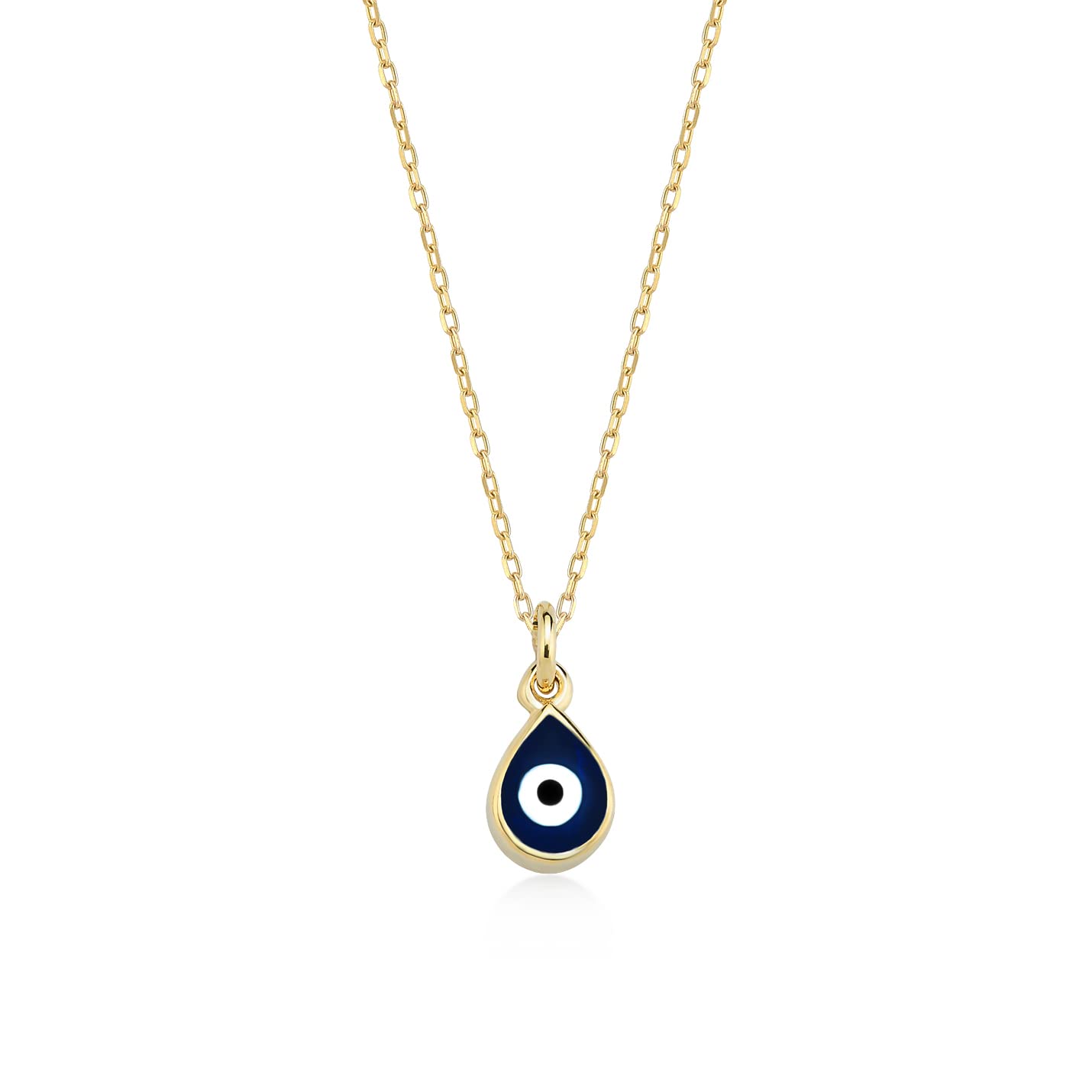 14k Solid Gold Blue Evil Eye Necklace | 14k Yellow Gold Drop Necklaces for Women | Teardrop Pendant Necklace | Delicate Protection Jewelry | Gifts for Anniversary, 18"