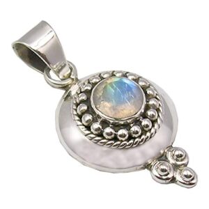 SilverStarJewel 925 Solid Silver Rainbow Moonstone Necklace Pendant 1.4" New Jewelry