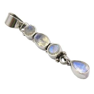 SilverStarJewel 925 Solid Silver Rainbow Moonstone Pendant 1.8" Ladies Engagament