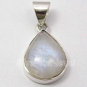 SilverStarJewel 925 Sterling Silver Rainbow Moonstone tcw 8.6 Pendant 1" Indian Jewelry