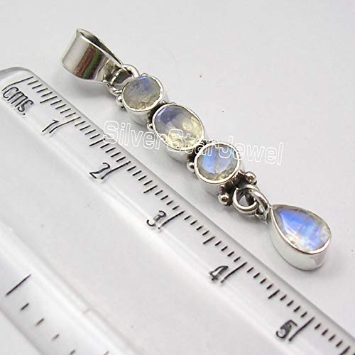 SilverStarJewel 925 Solid Silver Rainbow Moonstone Pendant 1.8" Ladies Engagament