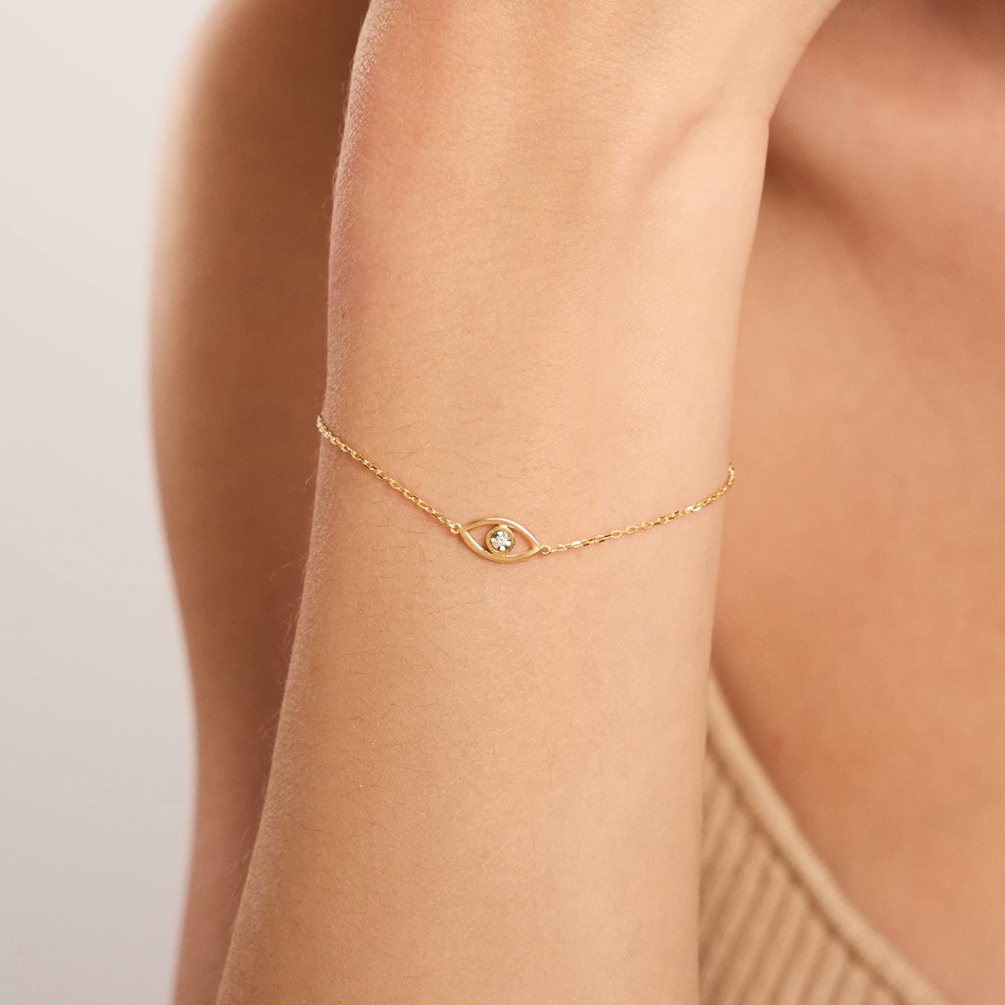 GELIN Diamond Evil Eye Bracelet in 14K Solid Gold | Protection Bracelets for Women