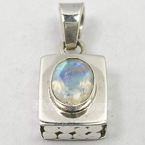 SilverStarJewel 925 Solid Sterling Silver Rainbow Moonstone Necklace Pendant 1"