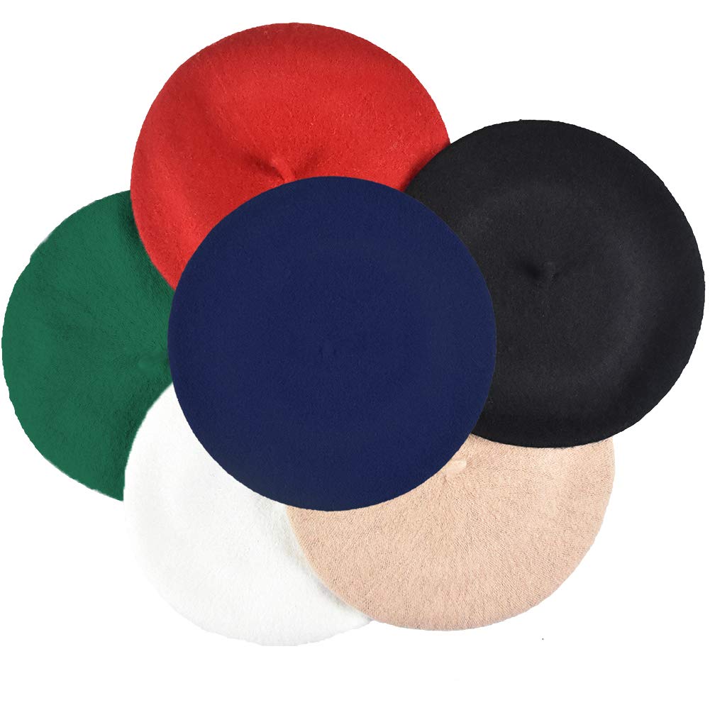 Jolbndcv 6 PCS Beret Hat French Beanie Hat Outdoor Hat Winter Hat Fashion Lady Hat (Khaki, Black, red, Navy, Brown, Green, Large)