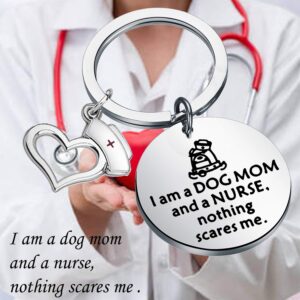 AKTAP Funny Nurse Gift Dog Mom Gifts I Am A Dog Mom And A Nurse Nothing Scare Me Keychain For Nurse Graduation Dog Lover (Dog Mom Keychain)