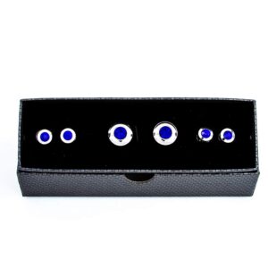 mrcuff blue crystal cufflinks and studs tuxedo set in a presentation gift box & polishing cloth