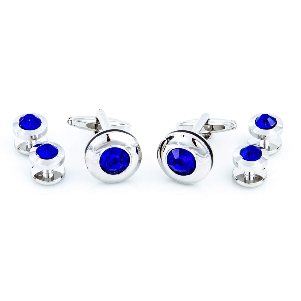 MRCUFF Blue Crystal Cufflinks and Studs Tuxedo Set in a Presentation Gift Box & Polishing Cloth