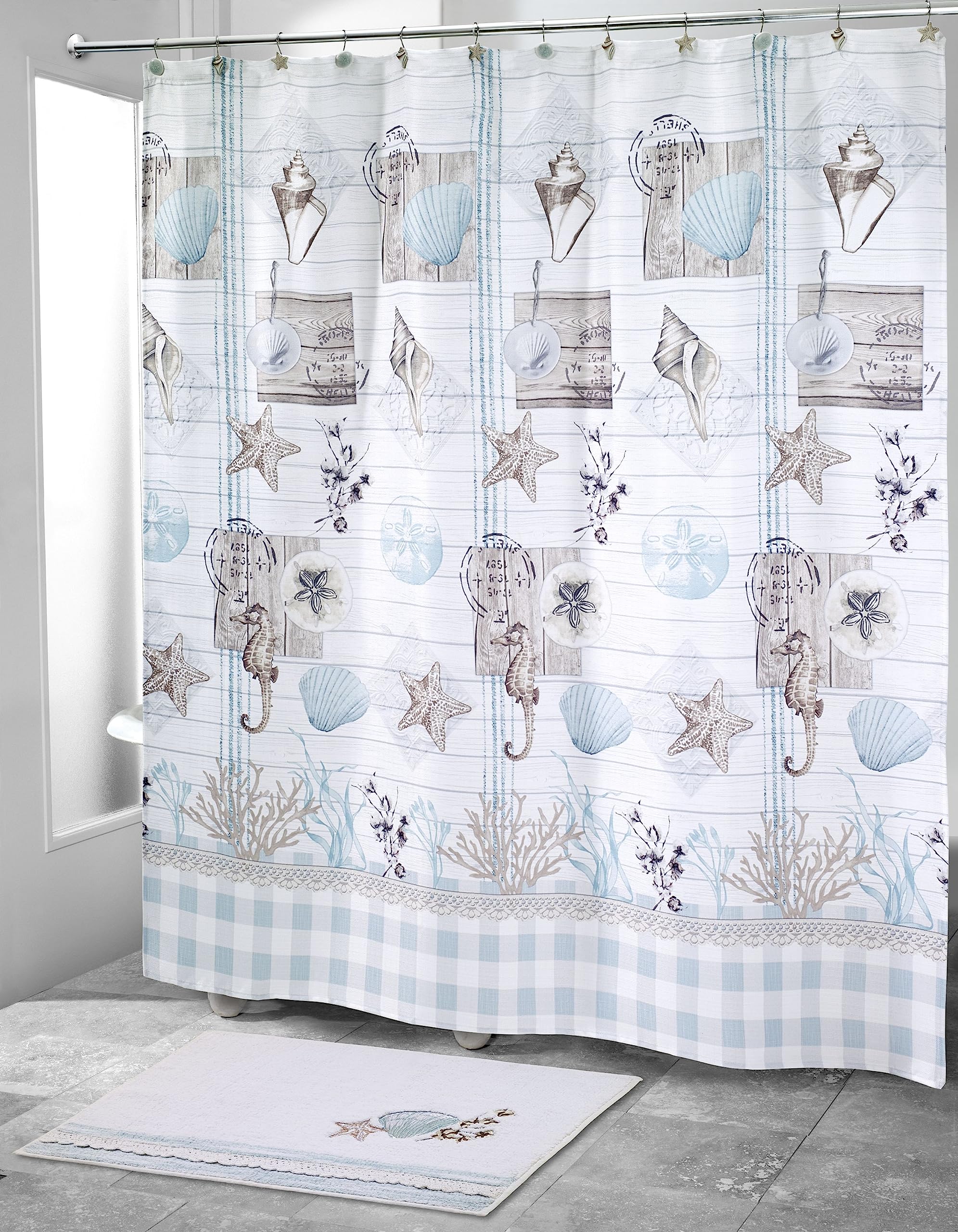 Avanti Linens - Fabric Shower Curtain, Farmhouse Inspired Bathroom Decor (Farmhouse Shell Collection, 72")