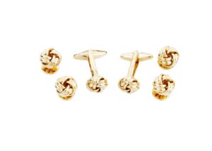 mrcuff knot gold tone cufflinks and studs tuxedo set in a presentation gift box & polishing cloth