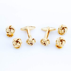 MRCUFF Knot Gold Tone Cufflinks and Studs Tuxedo Set in a Presentation Gift Box & Polishing Cloth