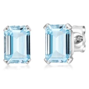 Gem Stone King 925 Sterling Silver 6X4MM Emerald Cut Gemstone Birthstone Stud Earrings For Women