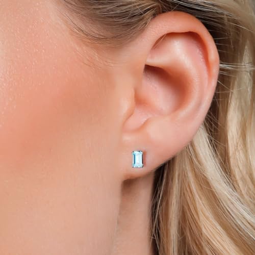 Gem Stone King 925 Sterling Silver 6X4MM Emerald Cut Gemstone Birthstone Stud Earrings For Women