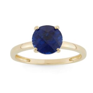 Celebration Moments Solid 10kt Yellow Gold 8MM Round Created Blue Sapphire Gemstone Solitaire Statement Ring For Women Sizes 5-10 (5)