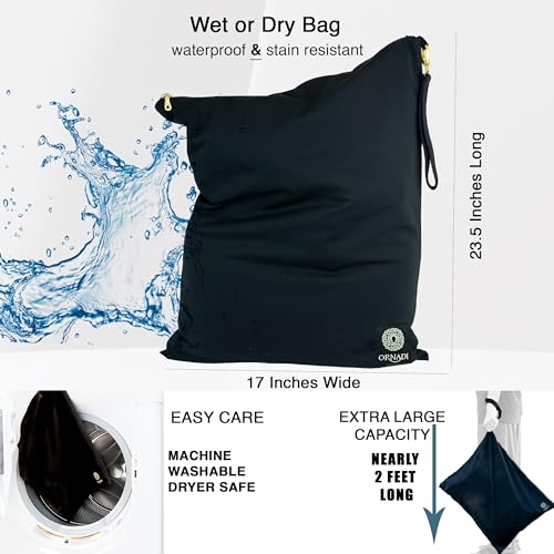 Ornadi X Large Waterproof Antimicrobial Wet Dry Bag Inhibits Bacteria & Odor from Sweaty Gym Clothes, Dirty Laundry, Swimsuits & Towels for Odor Proof Travel Made in USA 17 X 23.5 inch