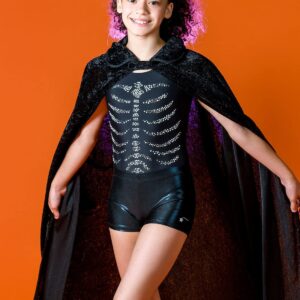 Destira Gymnastics Leotard for Girls, Crystal Ribcage Black Skeleton Halloween Costume, Child Medium (8)