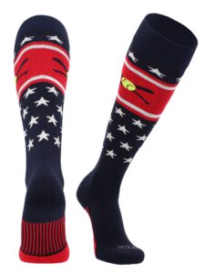 tck patriotic usa softball socks with softball bats (navy/red/white, small)