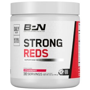 bare performance nutrition, bpn strong reds superfood powder, digestive enzymes, antioxidants, improved natural energy, 30 servings, strawberry