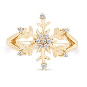 AFFY 1/6 Carat Round White Natural Diamond Snowflake Ring In 14k Yellow Gold Over Sterling Silver (I-J Color, I2-I3 Clarity, 0.16 Cttw) Ring Size-7.5