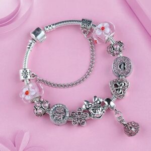 MIADEAL Cartoon Mouse Theme Pink Charms Bracelet, Fits Pandora, Womens DIY Costume Jewelry