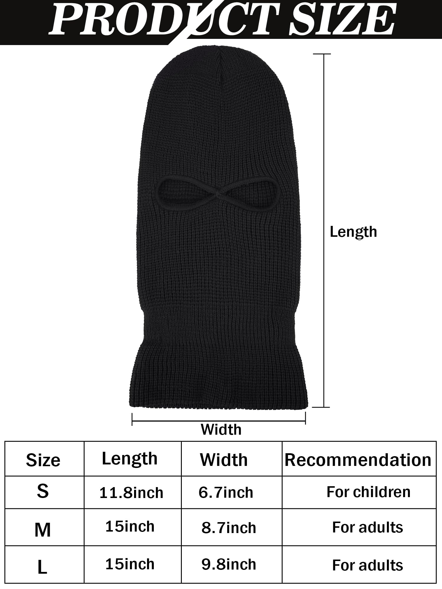 SATINIOR 2-Hole Knitted Full Face Cover Ski Neck Gaiter, Winter Balaclava Warm Knit Beanie for Outdoor Sports (Black, Medium)