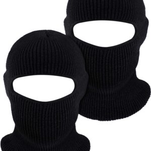 WILLBOND 2 Pieces 1-Hole Knitted Ski Full Face Covering, Adult Winter Balaclava Warm Knitted Full Face Covering for Outdoor Sports Black, 38 x 22 cm/ 14.96 x 8.66 inches (Black)