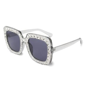 xpectrum extra large square elton crystal sunglasses bling rhinestone concert glasses (silver/grey)