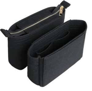 hyfanstr felt insert bag organizer with zipper, small handbag purse organizer tote liner pouch for women, 2 pcs set black