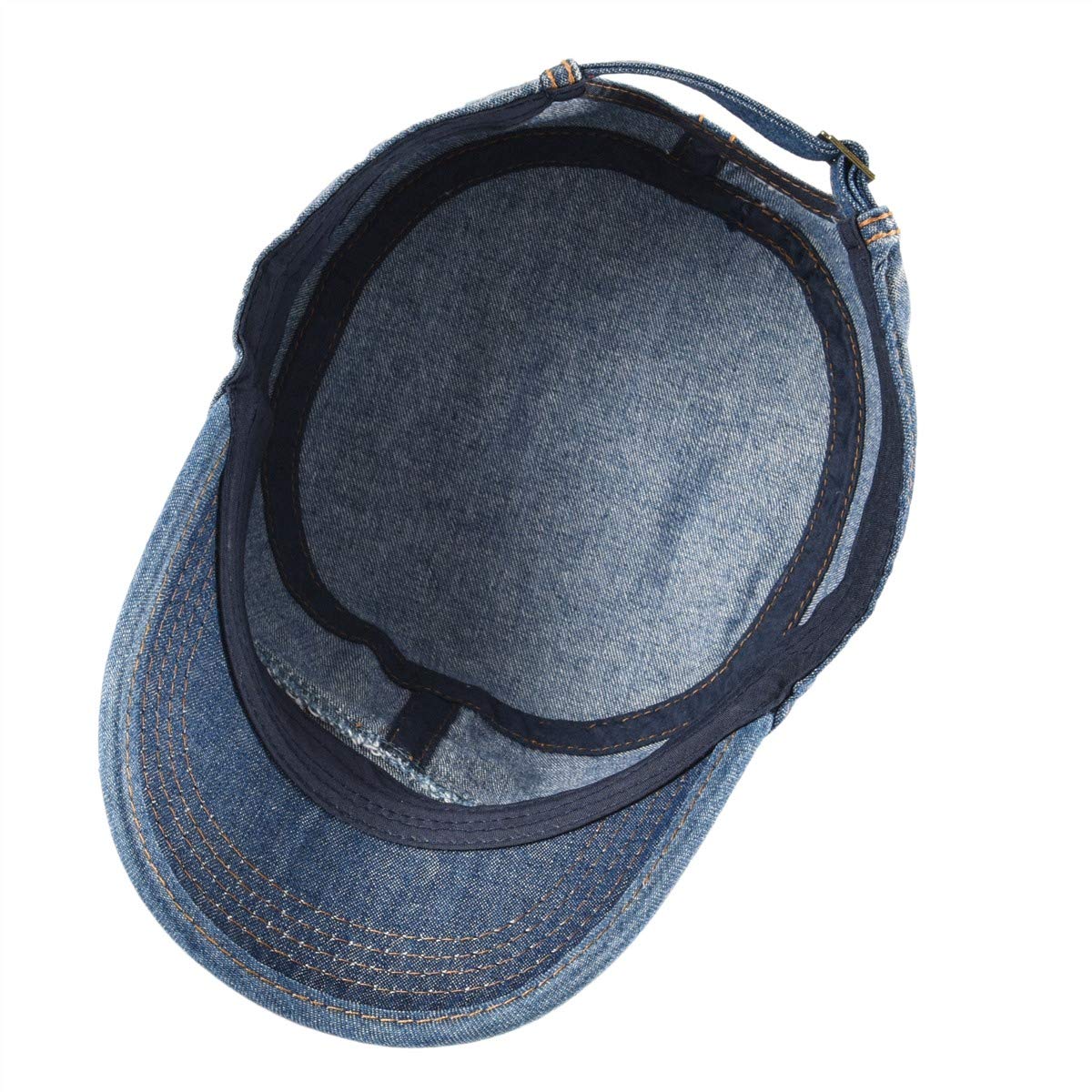 VOBOOM Washed Cotton Military Caps Cadet Army Caps Unique Design Vintage Flat Top Cap (Denim Blue)