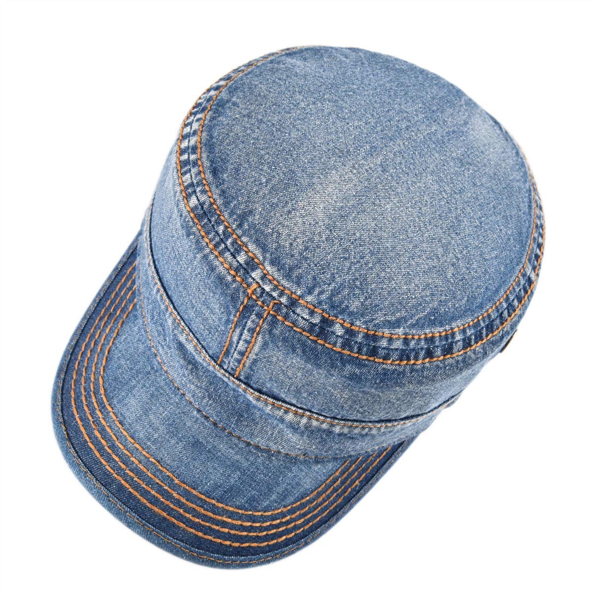 VOBOOM Washed Cotton Military Caps Cadet Army Caps Unique Design Vintage Flat Top Cap (Denim Blue)