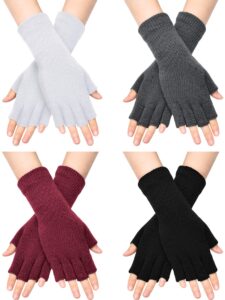 satinior half-finger knit gloves for women - long cuffed mittens for typing and winter