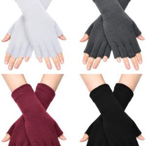 SATINIOR Half-Finger Knit Gloves for Women - Long Cuffed Mittens for Typing and Winter