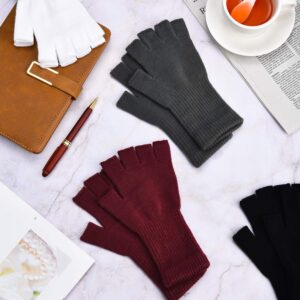 SATINIOR Half-Finger Knit Gloves for Women - Long Cuffed Mittens for Typing and Winter