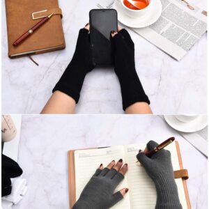 SATINIOR Half-Finger Knit Gloves for Women - Long Cuffed Mittens for Typing and Winter