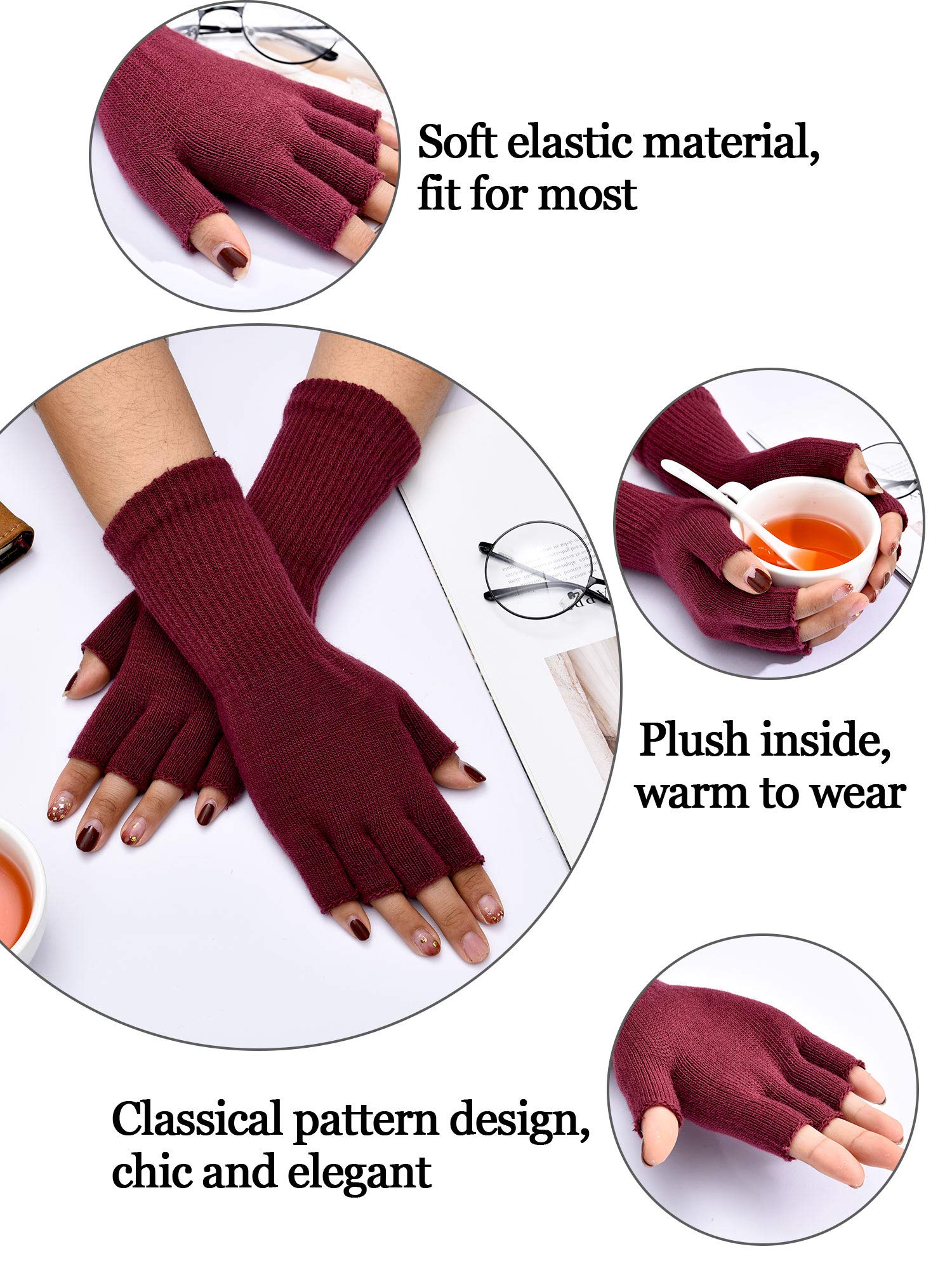 SATINIOR Half-Finger Knit Gloves for Women - Long Cuffed Mittens for Typing and Winter