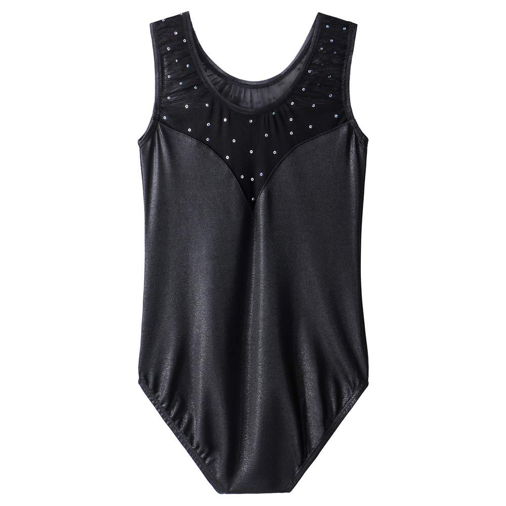 BAOHULU Gymnastics Leotards for Toddler Girls Kids Sparkle Sequins Mesh Top Dancewear B198_SequinBlack_8A