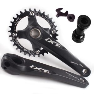 bucklos ixf 104 bcd 30-52t mountain bike crankset -hollow integrated mtb 170mm crank set- aluminum alloy bike crankset with narrow wide tooth chainring bottom bracket bolts (black/red)