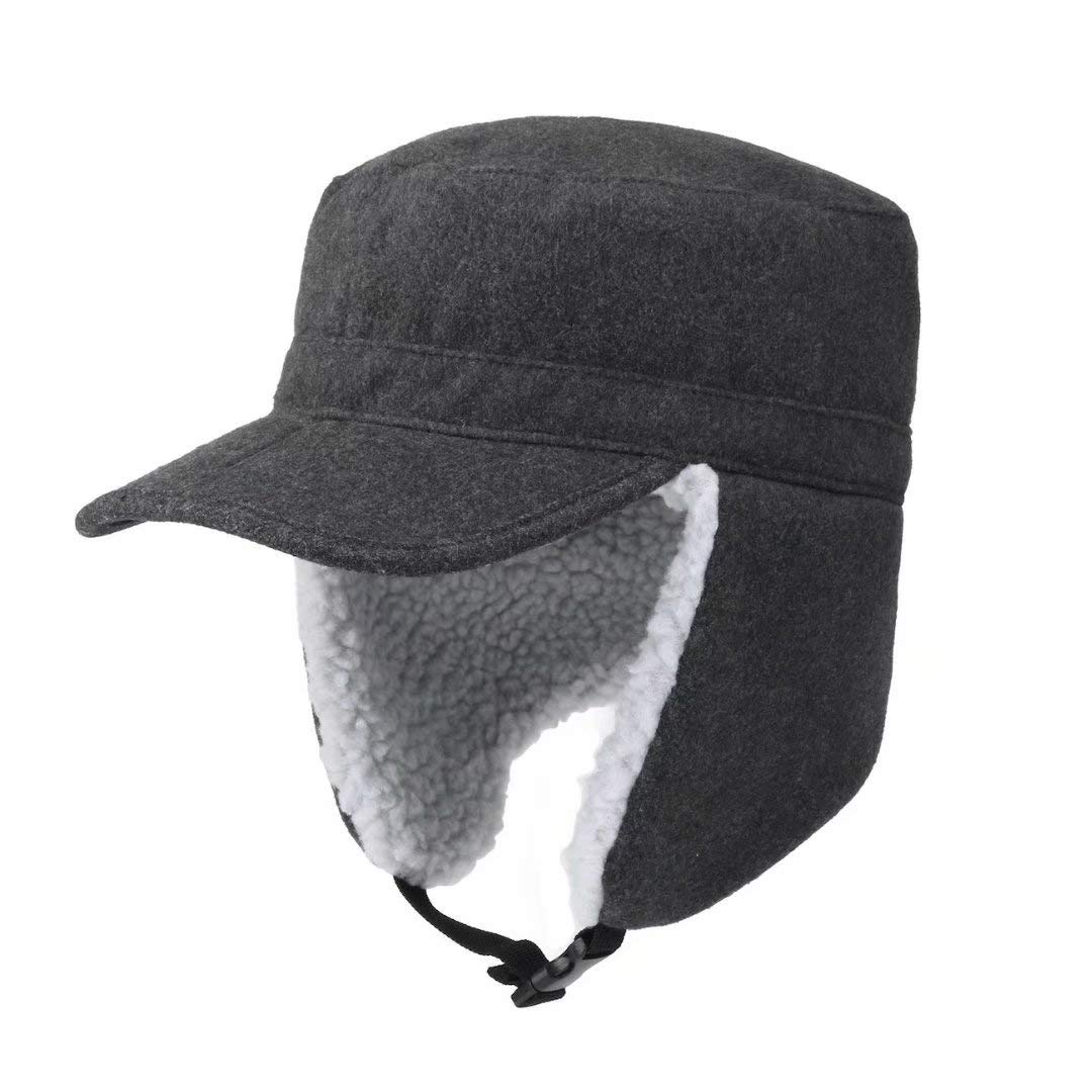 Home Prefer Mens Warm Winter Hats with Visor Windproof Earflap Skull Cap Military Cap Dark Gray