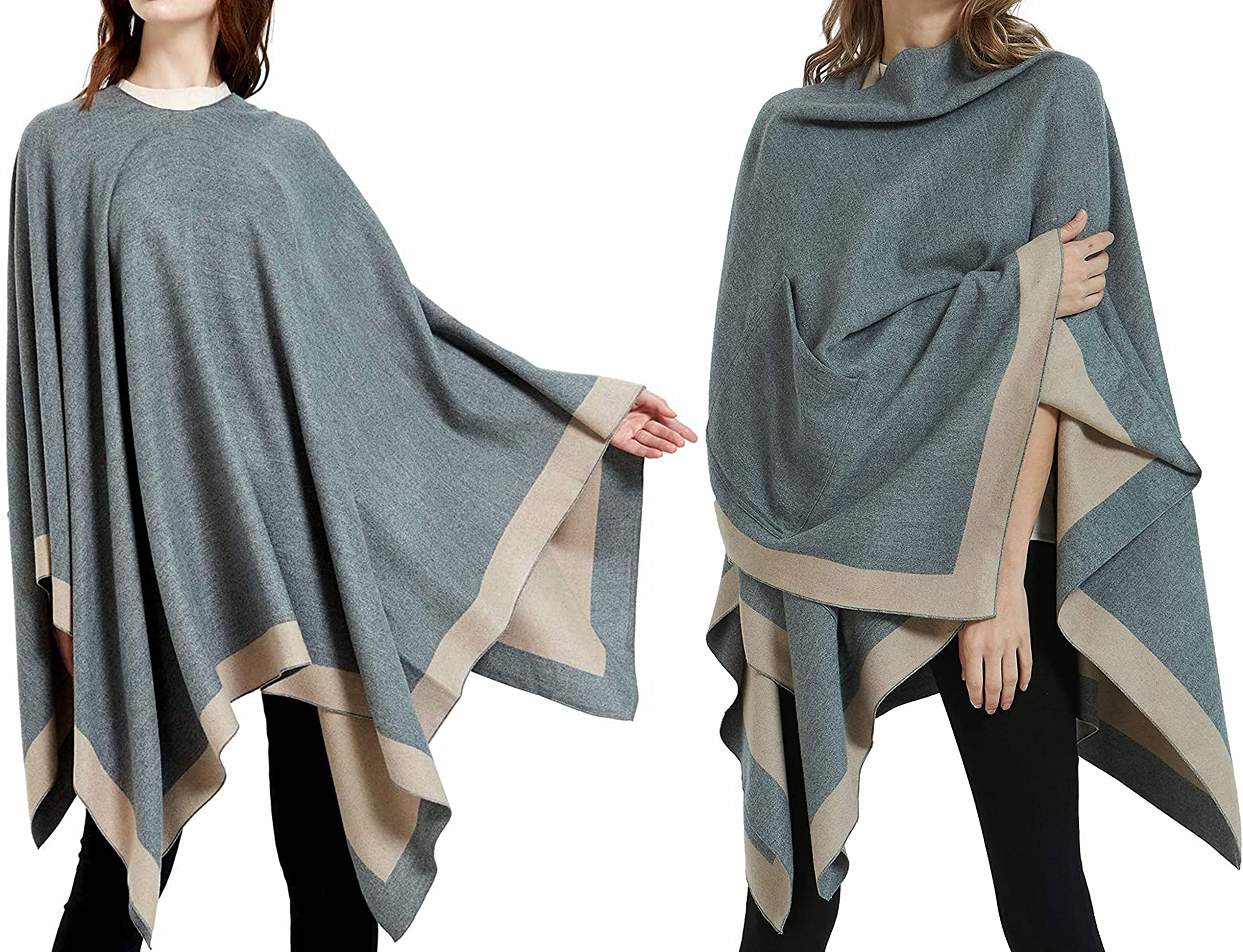 ecoinway Shawl Travel Wrap Poncho Cardigan Gift Tone Scarf Pocket Cape 4 All Seasons Gray Beige¡­