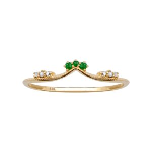 10k Yellow Gold Curved Genuine Emerald and Diamond Band Guard