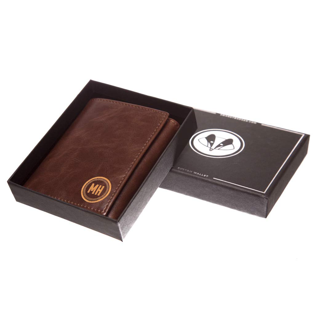 Swanky Badger NEW Personalized Wallet – Trifold Wallet (Brown Circle)