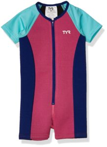 tyr girl's solid thermal suit, pink/mint/royal, 910