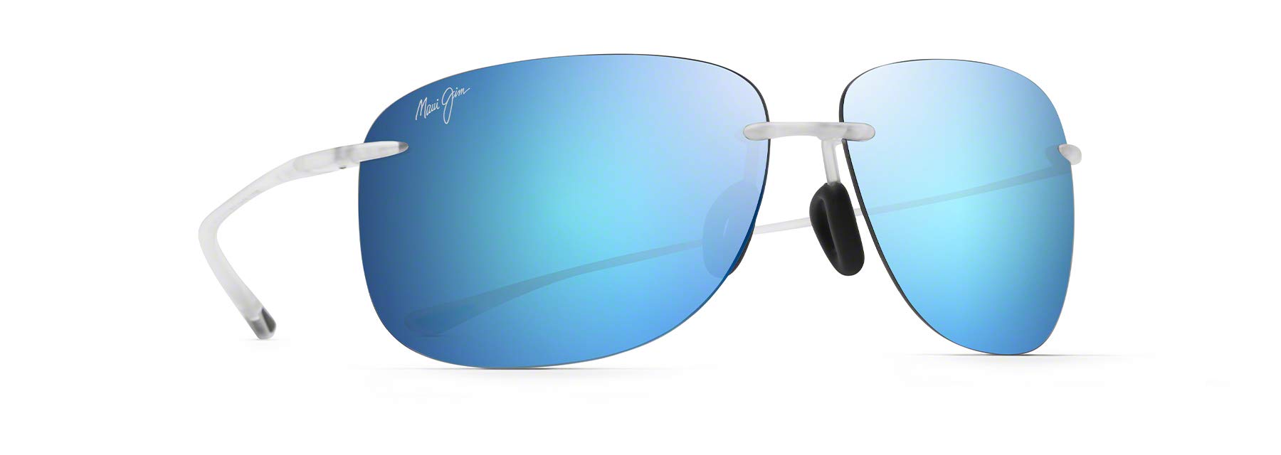 Maui Jim Men's and Women's Hikina Polarized Rimless Sunglasses, Crystal Matte/Blue Hawaii, Large