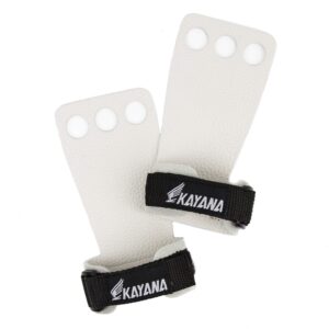 KAYANA 3 Hole Leather Gymnastics Hand Grips - Palm Protection and Wrist Support for Cross Training, Kettlebells, Pull ups, Weightlifting, Chin ups, Workout, & Exercise