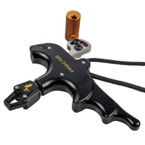 trophy ridge precise bow archery release - 4-finger design for full drawing power, torque-free 360° rotation, smooth release, adjustable thumb trigger and caliper tension, sling wrist strap included