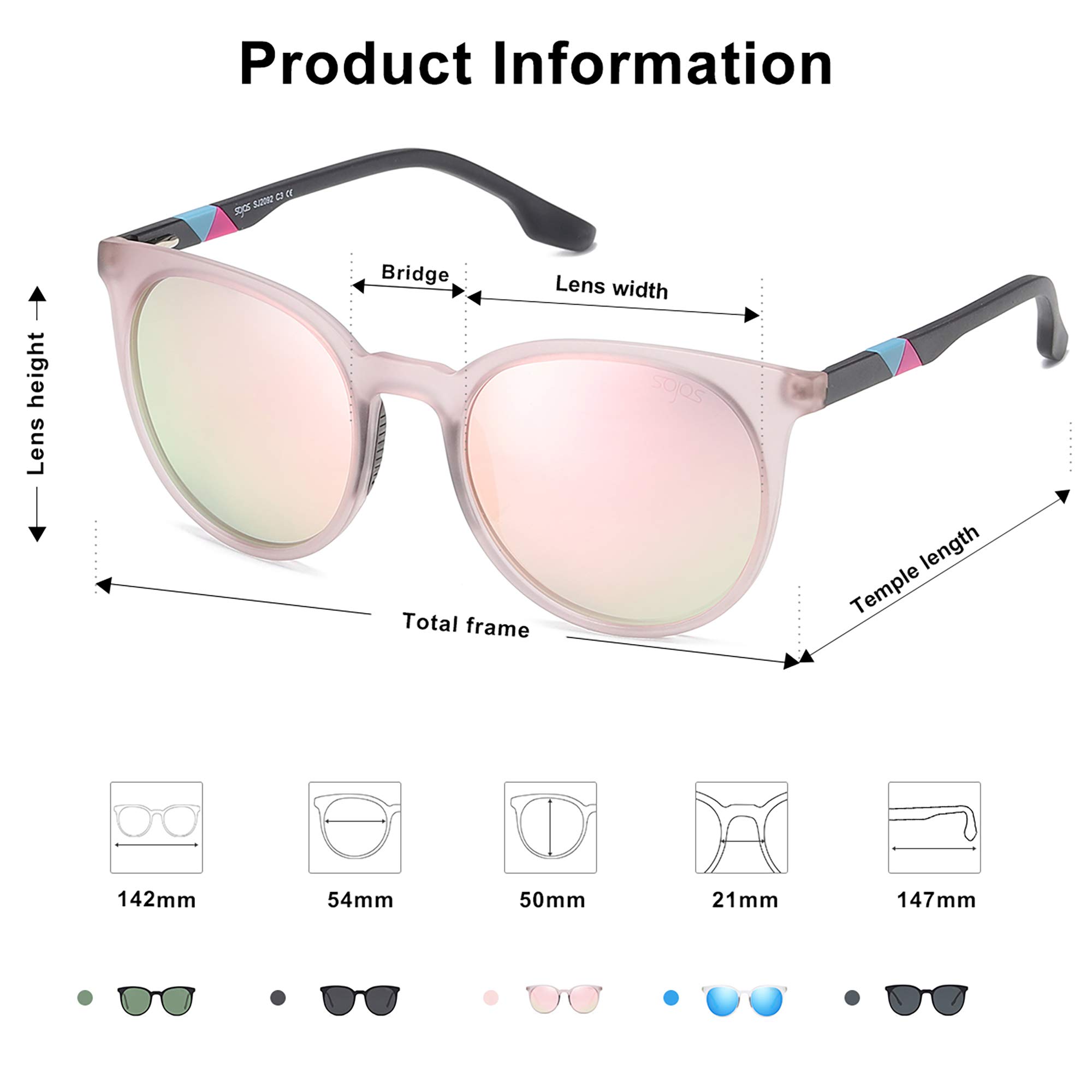 SOJOS Oversized Round Polarized Sports Sunglasses for Women Men, Ultralight TR90 Frame Sport Sunglasses SJ2092, Matte Crystal Greyish Pink Frame/Pink Mirrored Lens