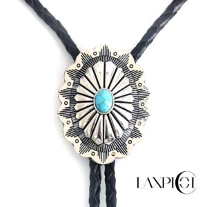 LAXPICOL Vintage Turquoise Stone Bolo Tie For Men Western Cowboy Oval Cool Retro Bola Tie Necktie